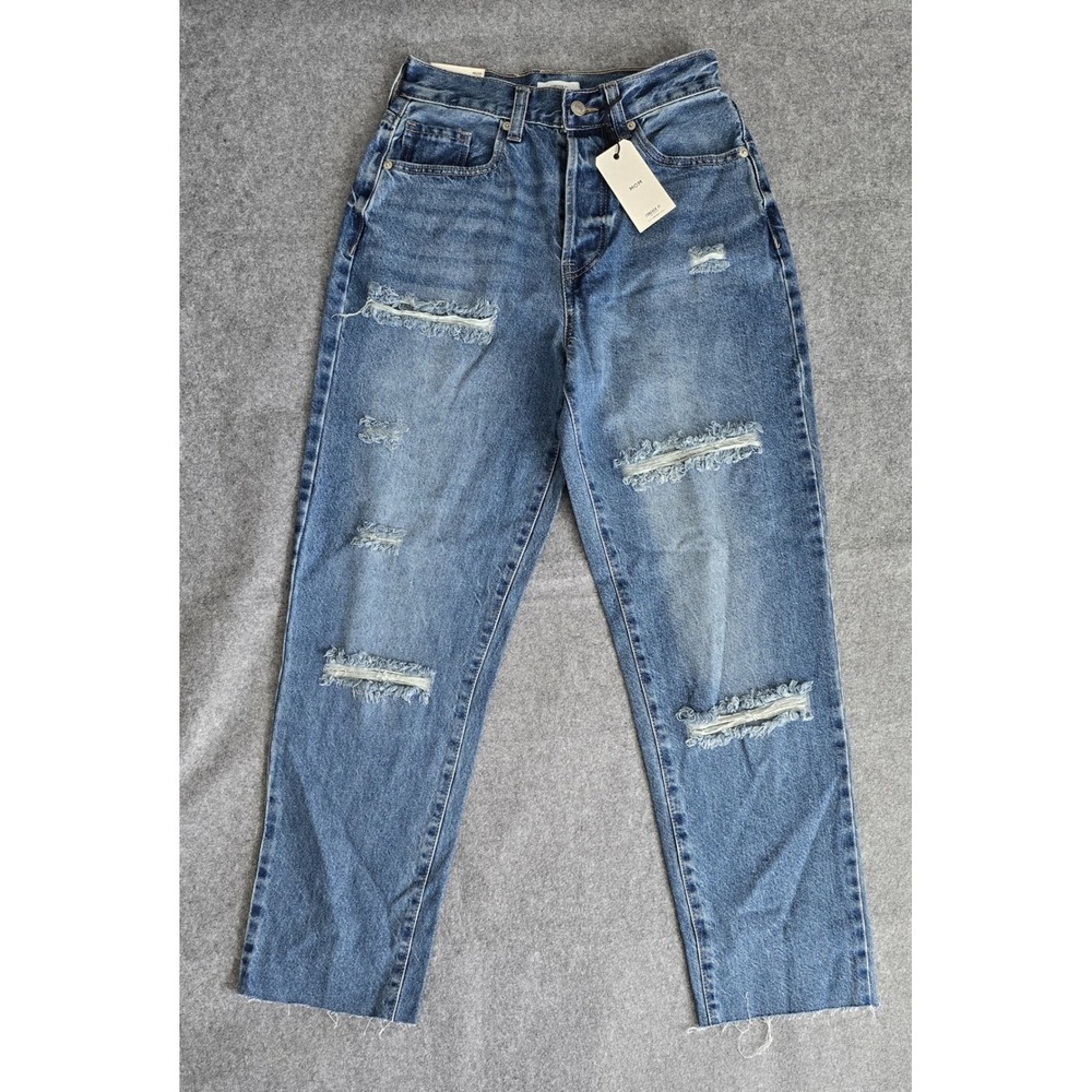 NWT Forever 21 High-Rise Distressed Mom Jeans Medium Wash 26" waist